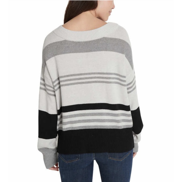 Lucky Brand Women’s Colorblock Knit Sweater Soft Hand Feel Grey Striped XL NWT - Picture 2 of 6
